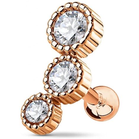 Cartilage Barbell Earring with Triple CZ Set Curved Top - Image 4