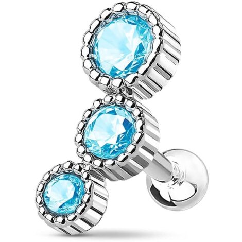 Cartilage Barbell Earring with Triple CZ Set Curved Top - Image 2