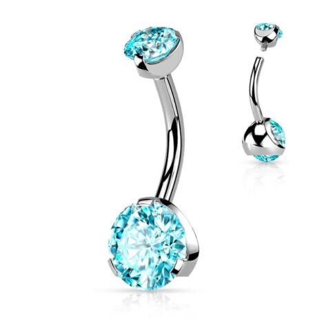 Double Round Prong Set CZ Internally Threaded Belly Ring - Image 8