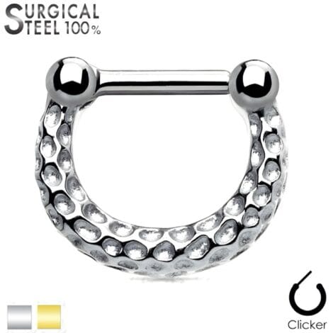 Septum Daith Clicker All 316L Surgical Steel With Hammered Finish