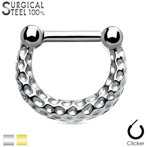 Septum Daith Straight Clicker All 316L Surgical Steel With Hammered Finish - Image 1