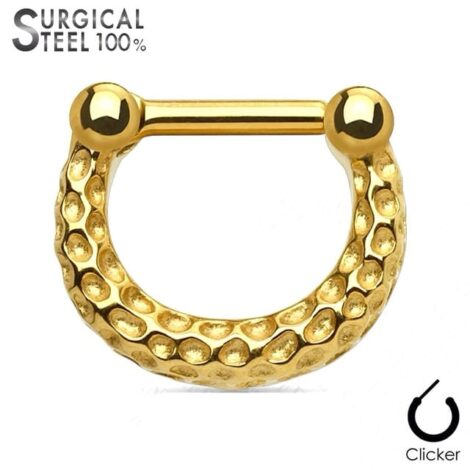 Septum Daith Straight Clicker All 316L Surgical Steel With Hammered Finish - Image 2