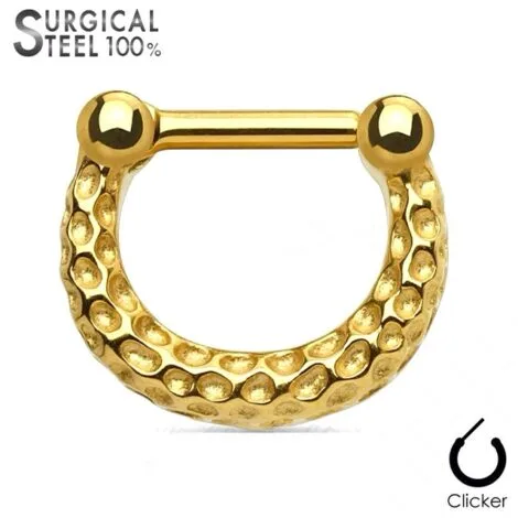Septum Daith Straight Clicker All 316L Surgical Steel With Hammered Finish - Image 2