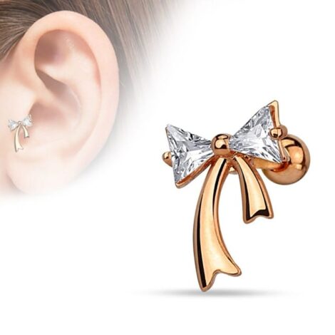 Cartilage Tragus Barbell with CZ Triangle Bow and Ribbons - Image 5