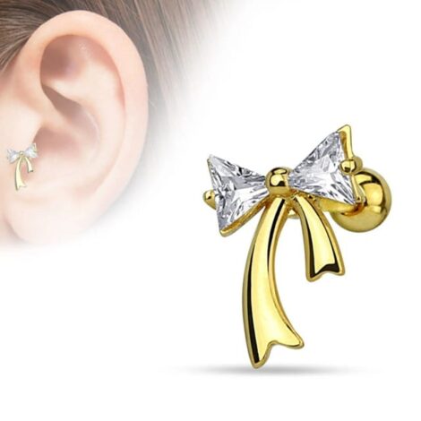 Cartilage Tragus Barbell with CZ Triangle Bow and Ribbons - Image 6