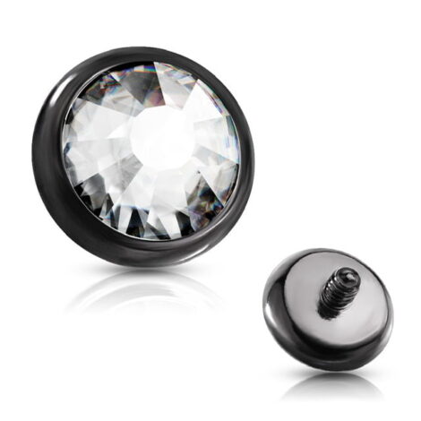 Flat Gem Bezel Set Disc Top Spare/ Dermal 14GA Internally Threaded in IP Titanium - Image 4
