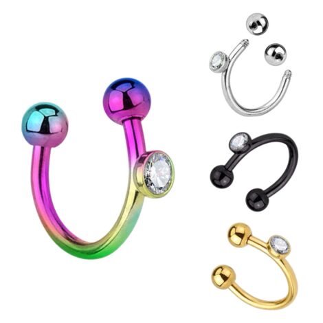 Horseshoe Circular Barbell with Balls, Side Crystal Cartilage Earring - Image 1