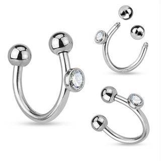 Horseshoe Circular Barbell with Balls, Side Crystal Cartilage Earring - Image 2
