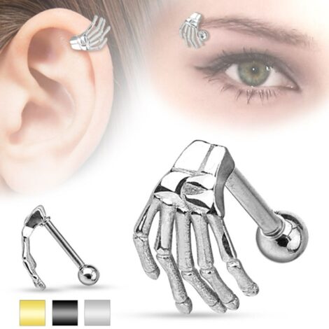 Skeleton Hand Straight Barbell Eyebrow/ Cartilage Earring - Image 1