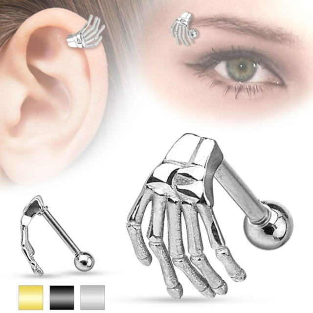 Skeleton Hand Straight Barbell Eyebrow/ Cartilage Earring
