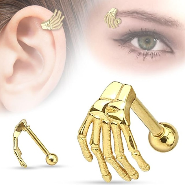 Skeleton Hand Straight Barbell Eyebrow/ Cartilage Earring