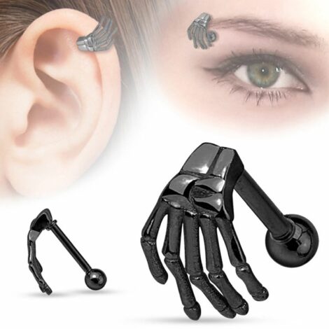Skeleton Hand Straight Barbell Eyebrow/ Cartilage Earring - Image 2