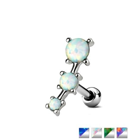 3 Opal Set Curved Top Barbell Cartilage Tragus Earring