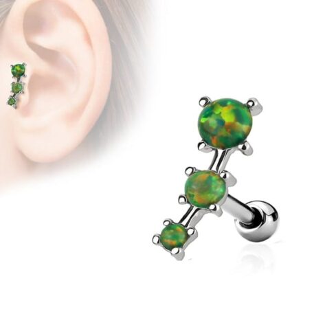 3 Opal Set Curved Top Barbell Cartilage Tragus Earring - Image 5