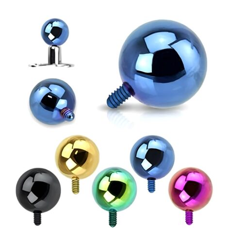 Ball Spares or Dermal Tops 14GA Internally Threaded in Colourful Titanium IP