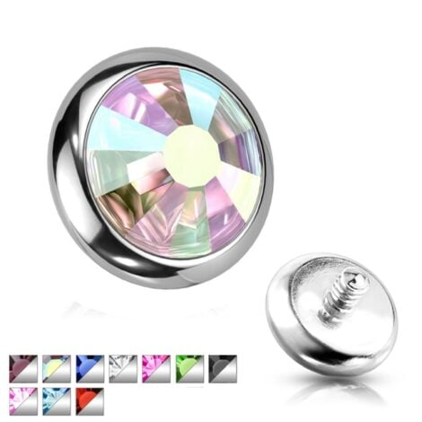 Flat Gem Bezel Set Disc Top Spare/ Dermal 14GA Internally Threaded