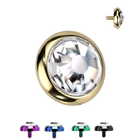 Flat Gem Bezel Set Disc Top Spare/ Dermal 14GA Internally Threaded in IP Titanium
