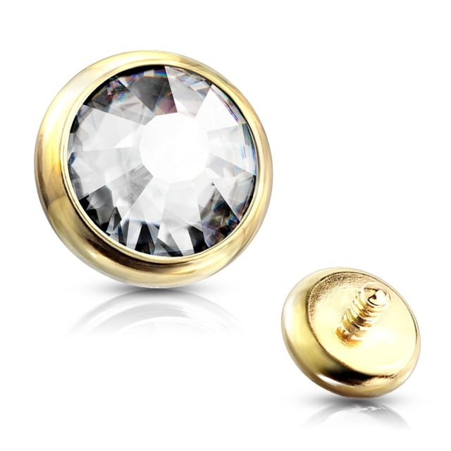 Flat Gem Bezel Set Disc Top Spare/ Dermal 14GA Internally Threaded in IP Titanium