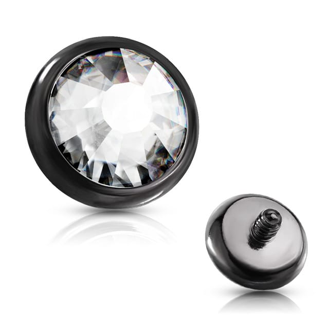 Flat Gem Bezel Set Disc Top Spare/ Dermal 14GA Internally Threaded in IP Titanium