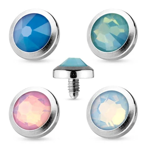 Opalite Gem Dermal Tops 316L Surgical Steel W/ Flat Base