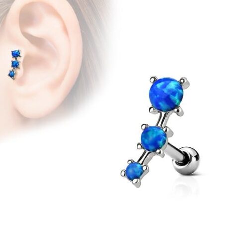 3 Opal Set Curved Top Barbell Cartilage Tragus Earring - Image 2