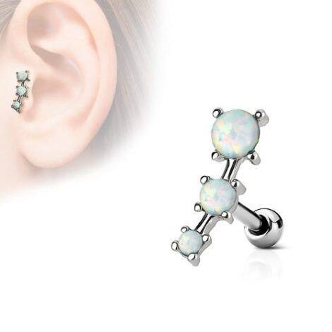 3 Opal Set Curved Top Barbell Cartilage Tragus Earring - Image 4