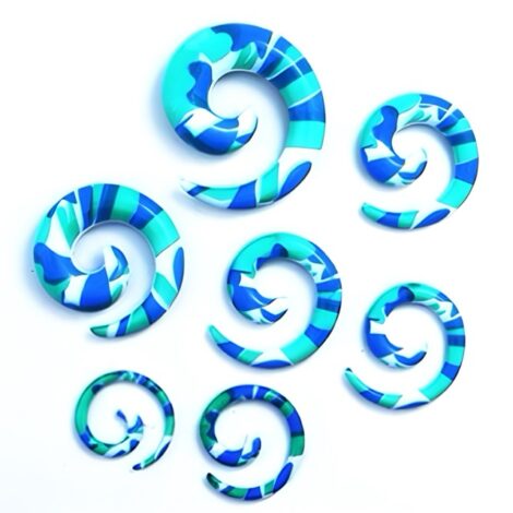 Acrylic Spiral Taper Pairs in Blue Geometric Print