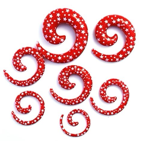 Acrylic Spiral Taper Pairs in Red W/ White Star Print