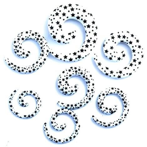 Acrylic Spiral Taper Pairs in White with Black Star Print