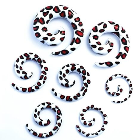 Acrylic Spiral Taper Pairs White W/ Leopard Print