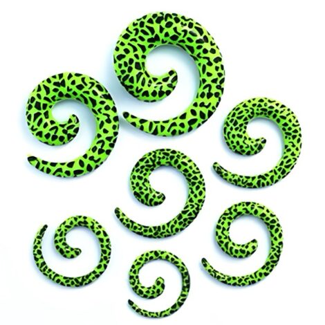 Acrylic Spiral Taper Pairs Green/Black Leopard Print