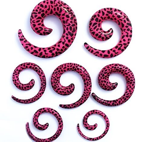 Acrylic Spiral Taper Pairs Pink with Black Leopard Print