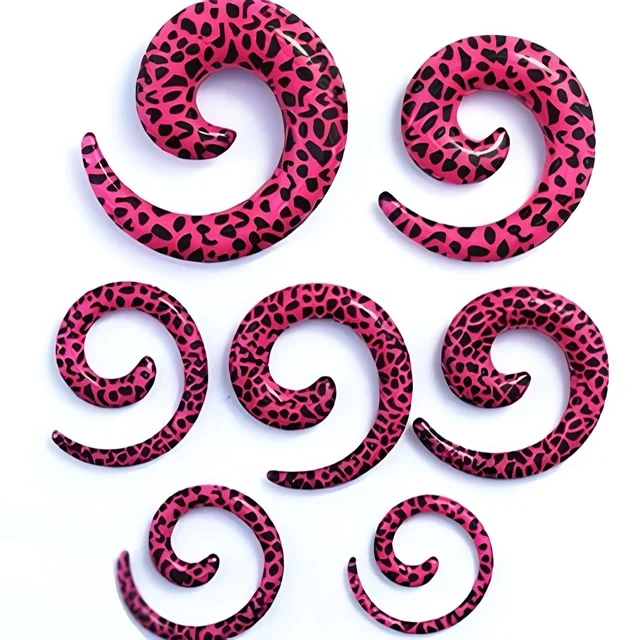 Acrylic Spiral Taper Pairs Pink with Black Leopard Print