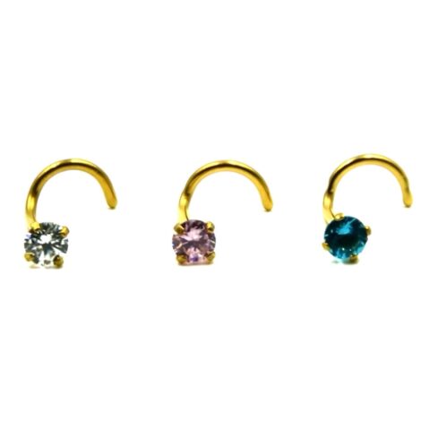 Prong CZ Nose Screw with 24KT Gold Plating - Image 2