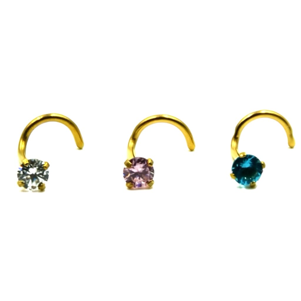 Prong CZ Nose Screw with 24KT Gold Plating