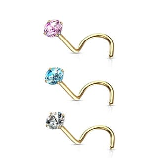 Prong CZ Nose Screw with 24KT Gold Plating