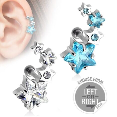 CZ Star Cluster Barbell In Left Or Right Styles, Cartilage Earring - Image 1