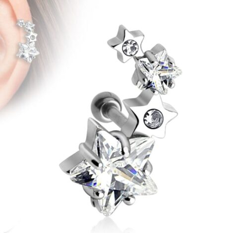 CZ Star Cluster Barbell In Left Or Right Styles, Cartilage Earring - Image 2