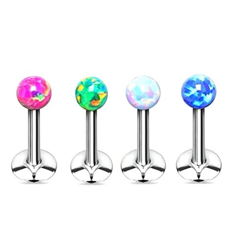 Opal Ball Top Labret Stud, Internally Threaded Cartilage Tragus - Image 2
