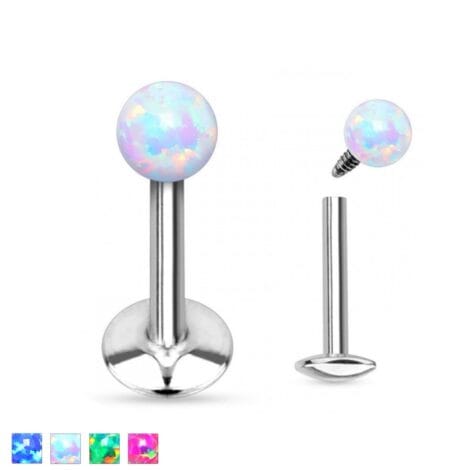 Opal Ball Top Labret Stud, Internally Threaded Cartilage Tragus