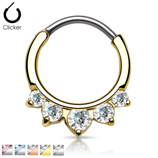 Septum Daith Round Clicker Ring 14KT Plated with Drop CZ