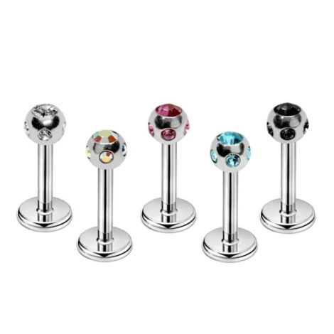 316L Surgical Steel Labret/ Monroe With 5 Gem Set Ball - Image 2