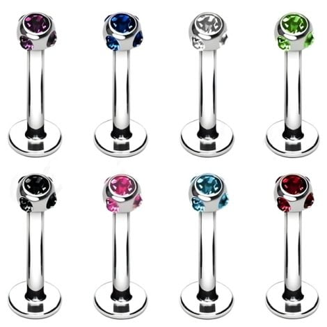 316L Surgical Steel Labret/ Monroe With 5 Gem Set Ball