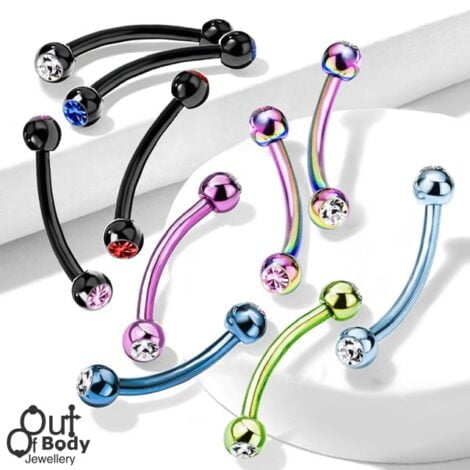 316L Steel Curved Barbell Rook Eyebrow IP Titanium Colours w CZ Ball