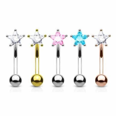 16G Curved Barbell Eyebrow Rook with Prong Set Star CZ