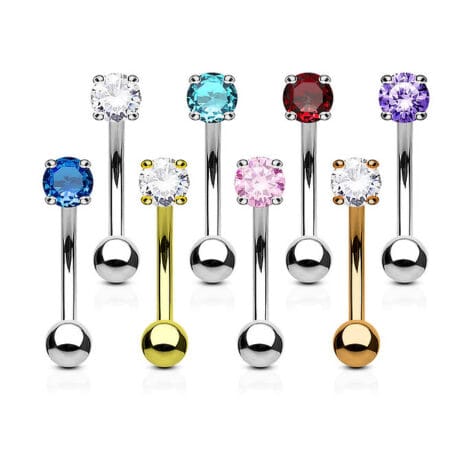 16G Curved Barbell Eyebrow Rook with Prong Set Round CZ