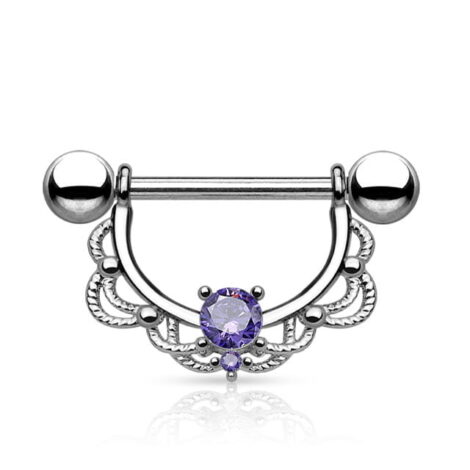 316L Steel CZ Centered Filigree Drop Nipple Ring - Image 4