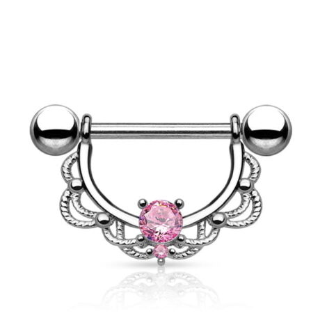 316L Steel CZ Centered Filigree Drop Nipple Ring - Image 2