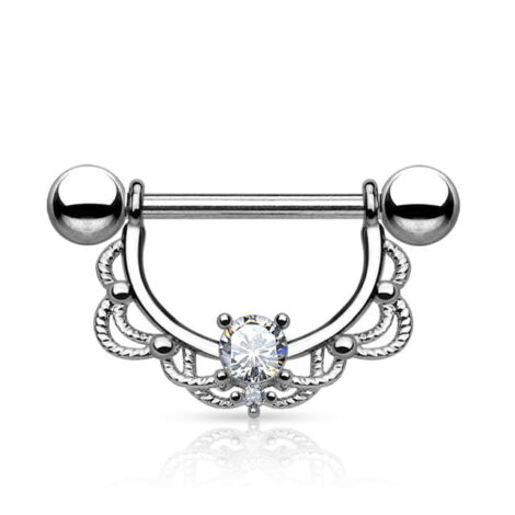 316L Steel CZ Centered Filigree Drop Nipple Ring - Image 3