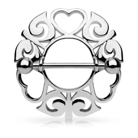 Filigree Tribal Nipple Ring Shield Pairs with Hearts and Swirls - Image 2